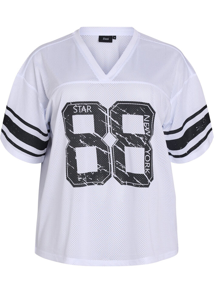 Sporty T-skjorte med fronttrykk, White, Packshot image number 0