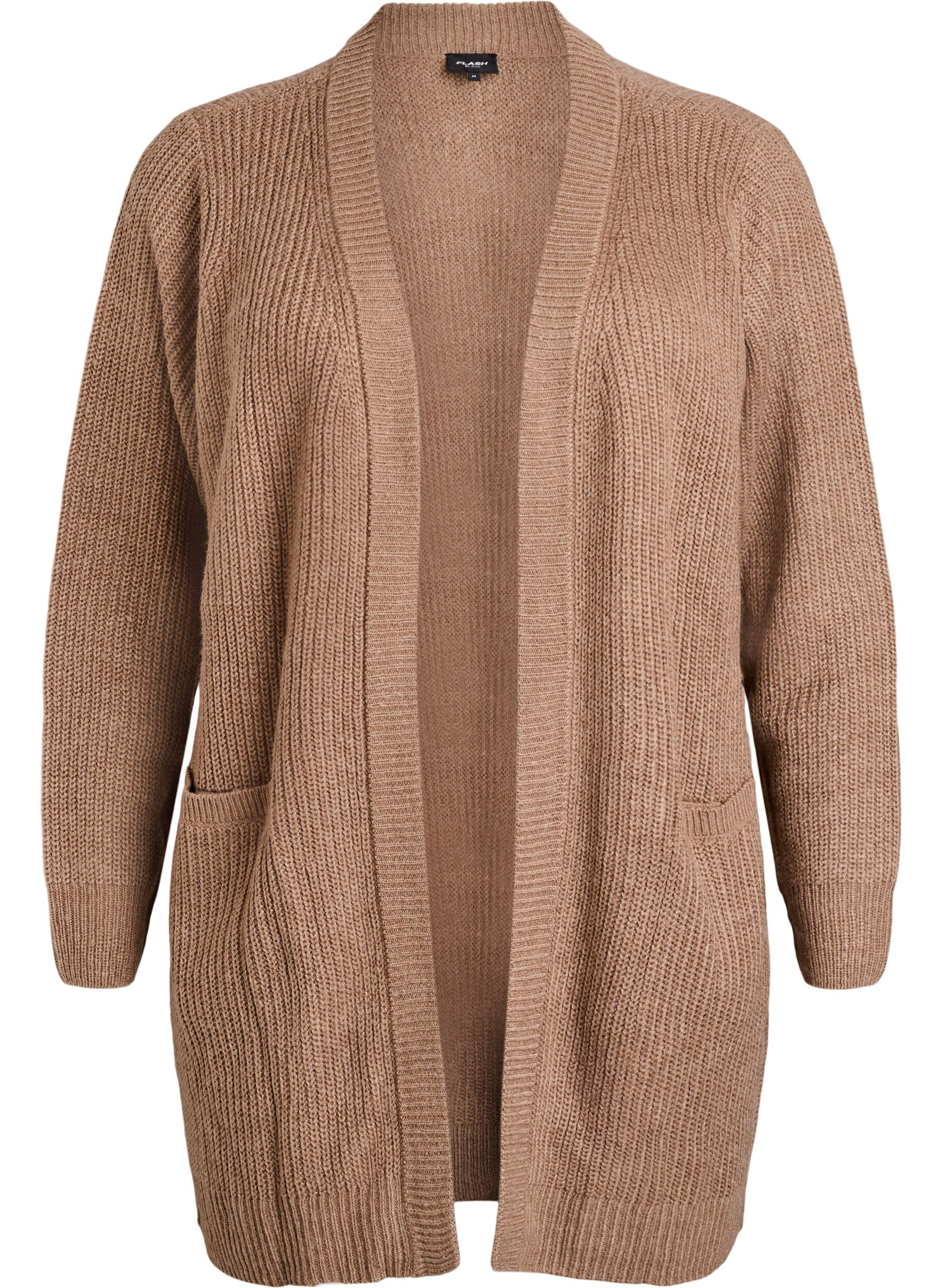 FLASH - Lang ribbestrikket cardigan med lommer