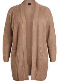 FLASH - Lang ribbestrikket cardigan med lommer, Brun
