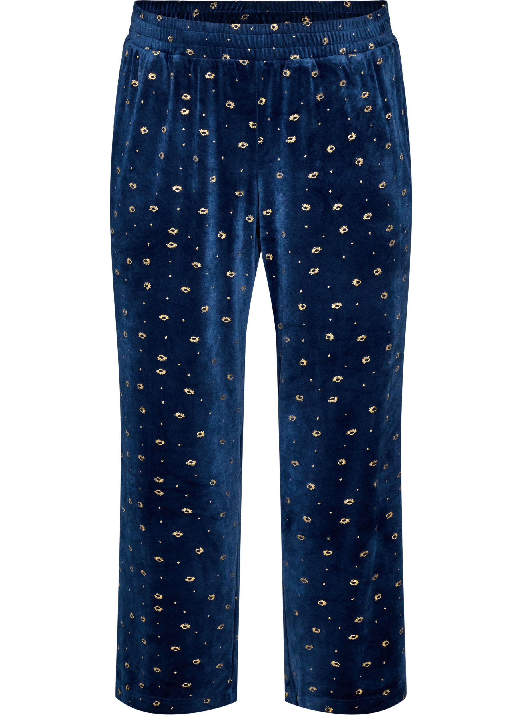 ZizziVelourpyjamasbukser med heldekkende trykk, Bl&aring;, Packshot image number 0