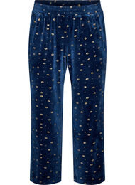Velourpyjamasbukser med heldekkende trykk, Bl&aring;