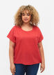 Kortermet bluse i bomullsblanding med lin, Hibiscus, Model image number 0