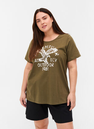 T-skjorte i bomull med trykk foran, Ivy Green, Model image number 0