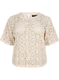 Heklet bluse med korte ermer, Eggnog