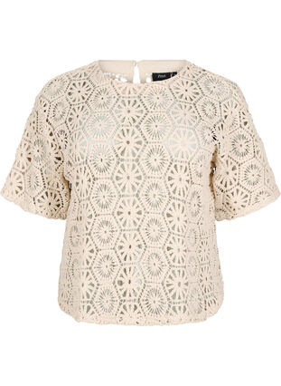 Zizzi Heklet bluse med korte ermer, Beige, Packshot image number 0
