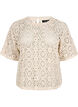 Heklet bluse med korte ermer, Beige, Packshot image number 0