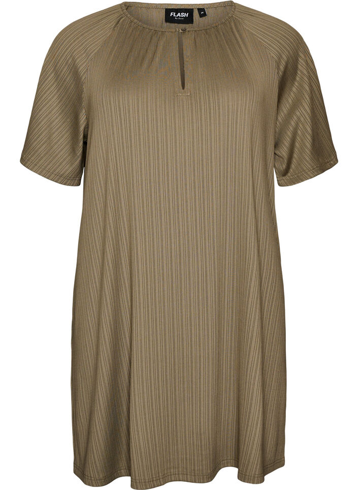 Jerseytunika med teksturerte striper, Brun, Packshot image number 0