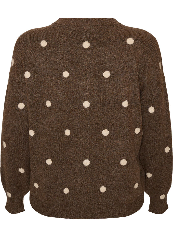 Cardigan med et prikkete m&oslash;nster, Brun, Packshot image number 1