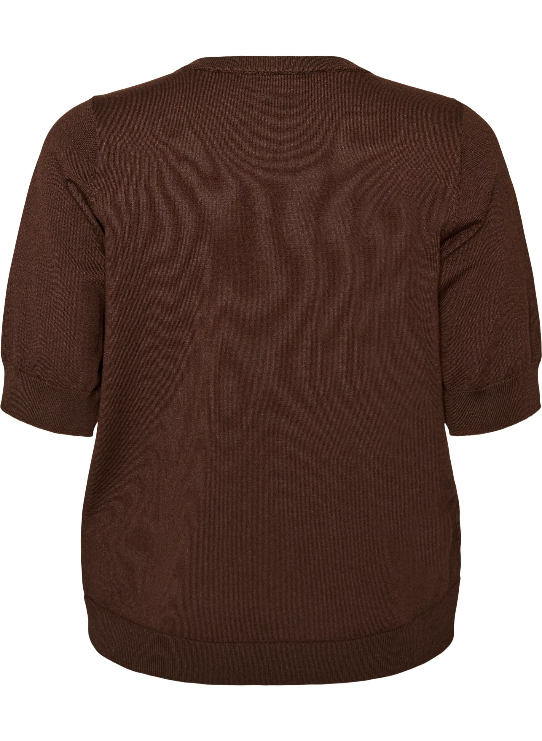 ZizziFinstrikket bluse med korte ermer, Brun, Packshot image number 1