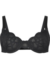 Balconette-BH med grafisk blonde, Svart Balconette-BH med grafisk blonde