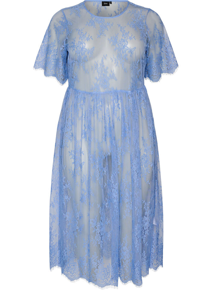 Gjennomsiktig blonde midikjole med korte ermer, Lilla, Packshot image number 0