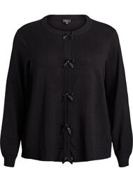 Cardigan med perlebåndbroderte sløyfer og trykknapper, Svart