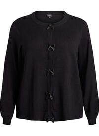 Cardigan med perlebåndbroderte sløyfer og trykknapper, Svart Cardigan med perlebåndbroderte sløyfer og trykknapper