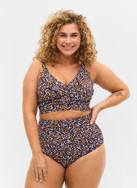 Blomstrete bikinitruse med ekstra høyt liv, Clear Flower Print, Model