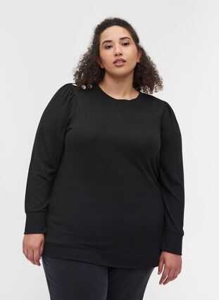 Langermet bluse med skulderdetaljer, Black, Model image number 0