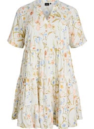 Knelang A-linje kjole i lin og viskose, Vanilje