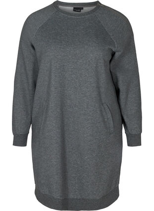 Melert kjole med lommer, Dark Grey Melange, Packshot image number 0