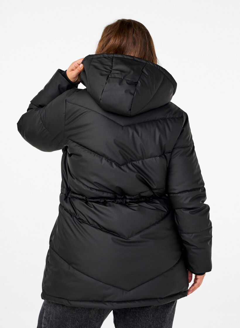 Vannavstøtende pufferjakke med hette, Black, Model