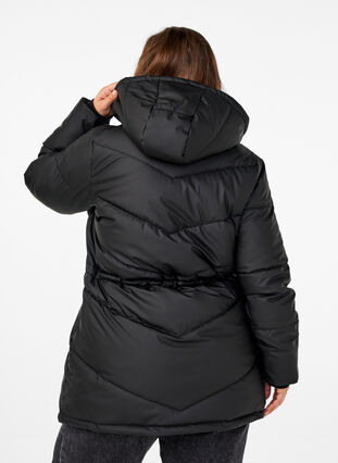 Zizzi Vannavstøtende pufferjakke med hette, Black, Model image number 1