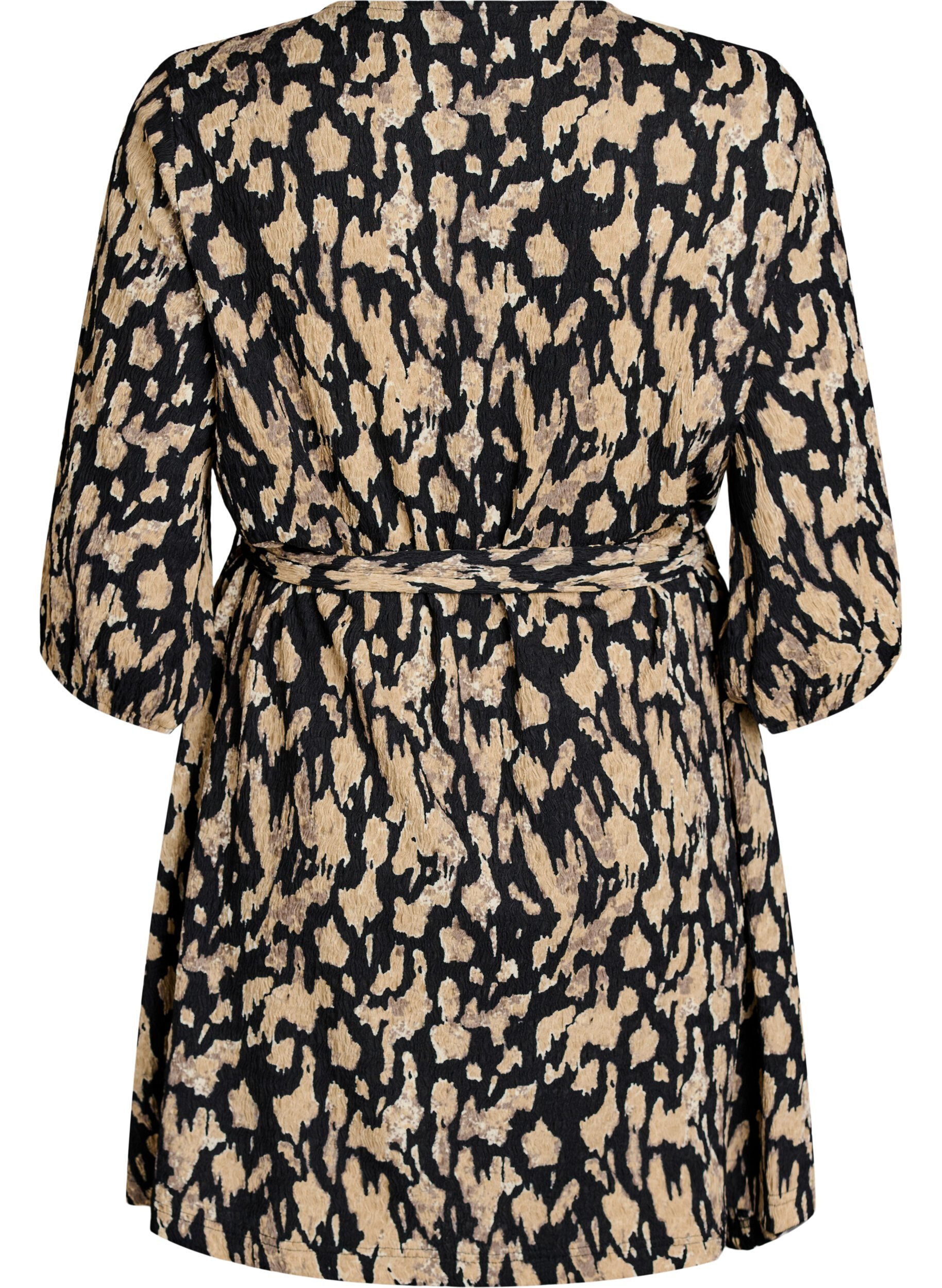 Zizzi Kort kjole med 3/4-ermer og m&oslash;nster, Svart, Packshot image number 1