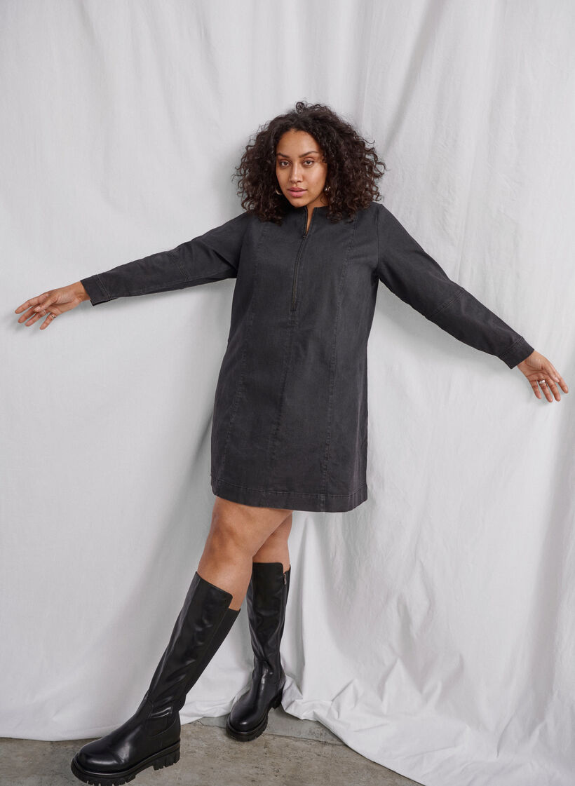 A-formet denimkjole med glidel&aring;s, Grey Washed, Image image number 0