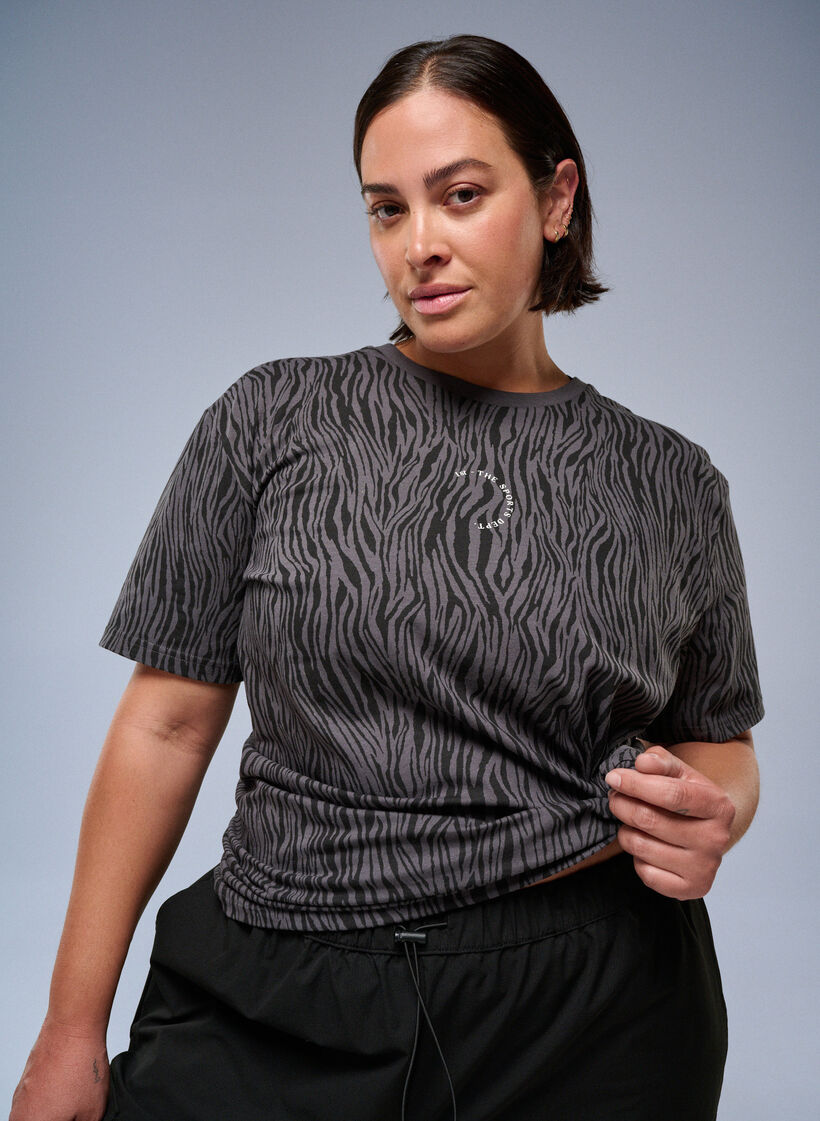 Zebradyretrykk sports-t-skjorte i økologisk bomull, Grå, Image image number 0