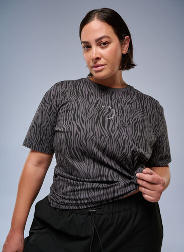 Zizzi Zebradyretrykk sports-t-skjorte i økologisk bomull, Grå, Image image number 0