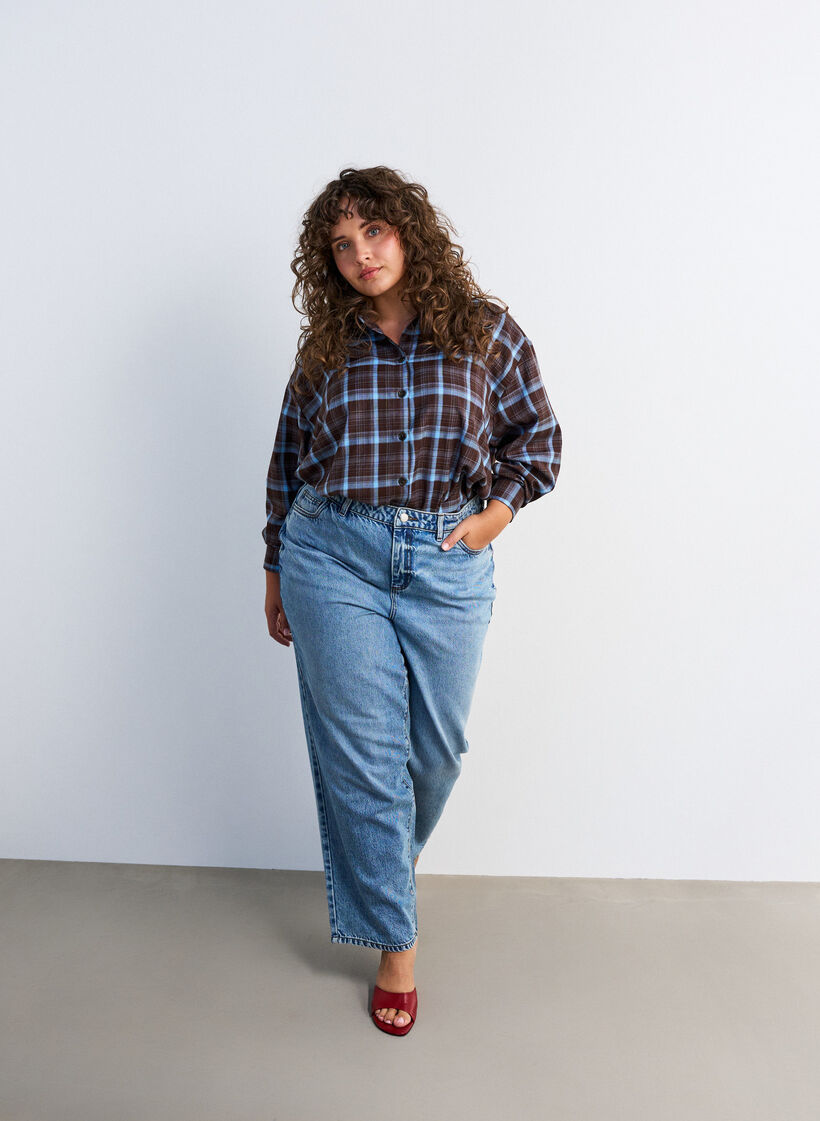 Rutete skjorte med Loose fit, Brun, Model image number 3