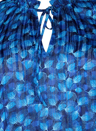 Bluse med lange ermer, volanger og trykk, Navy Blazer Leaf AOP, Packshot image number 2