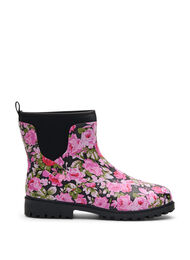 Wide fit - Korte gummistøvler med elastisk neoprene skaft, Flower AOP
