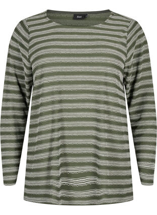 Bluse med lange ermer og stripete mønster, Thyme w. Stripe, Packshot image number 0