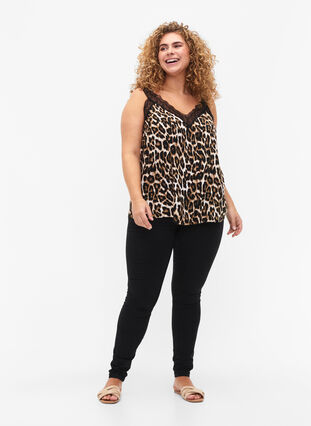 Topp med blonder av viskose, Leopard, Model image number 2