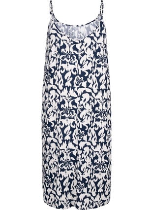Zizzi Kjole i viskose med stropper og trykk, Navy Bl. Ethnic AOP, Packshot image number 1