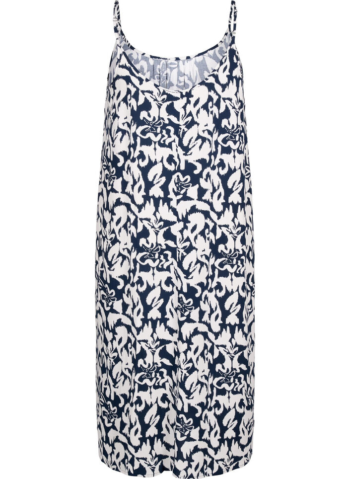 Kjole i viskose med stropper og trykk, Navy Bl. Ethnic AOP, Packshot image number 1