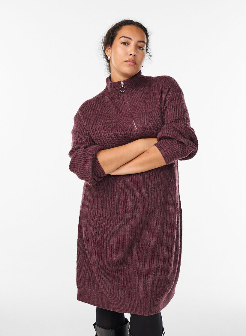 FLASH - Kort strikket kjole med høy hals, Rød, Model image number 0