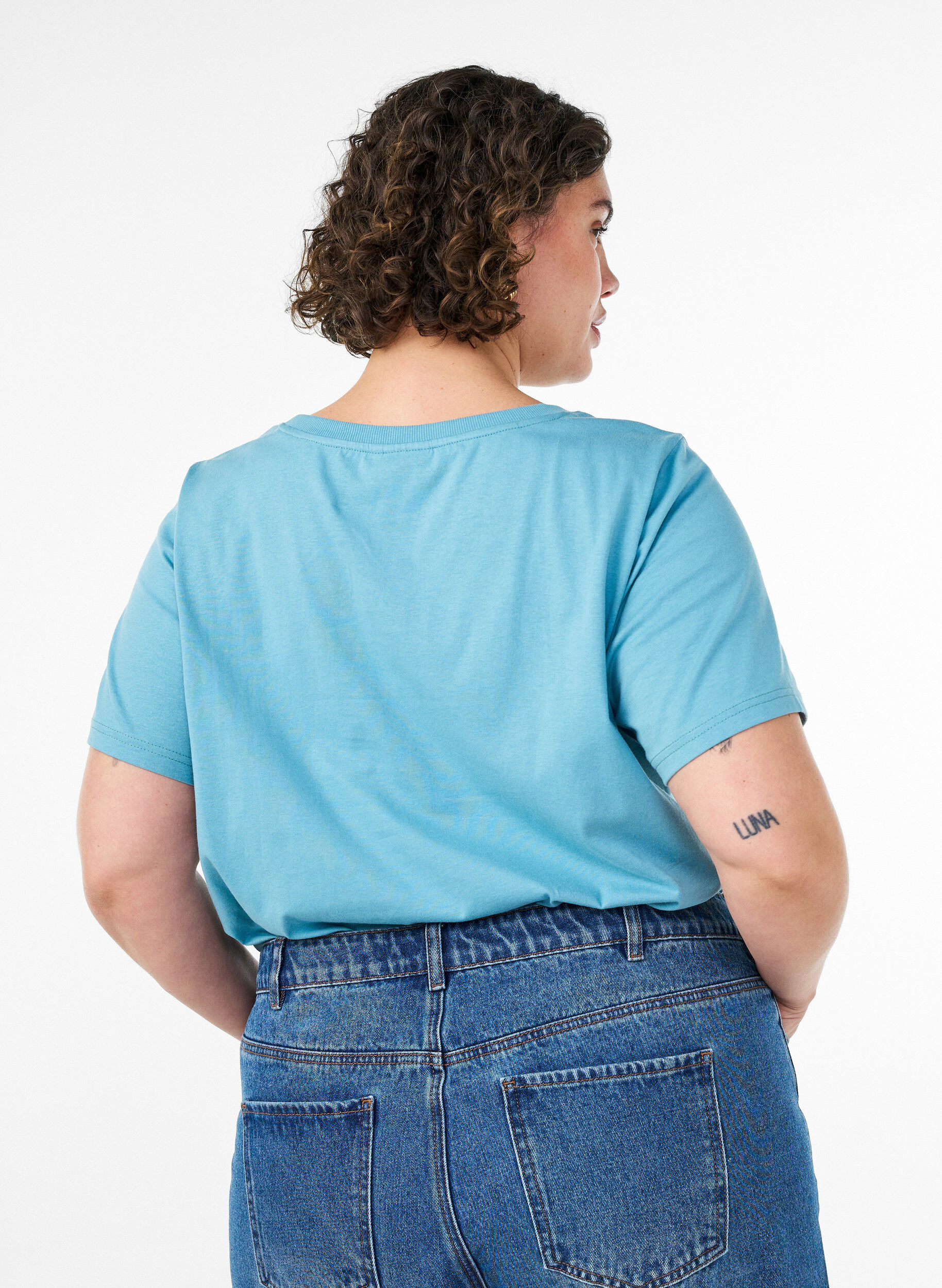 ZizziBomulls T-skjorte med trykk, Bl&aring;, Model image number 2