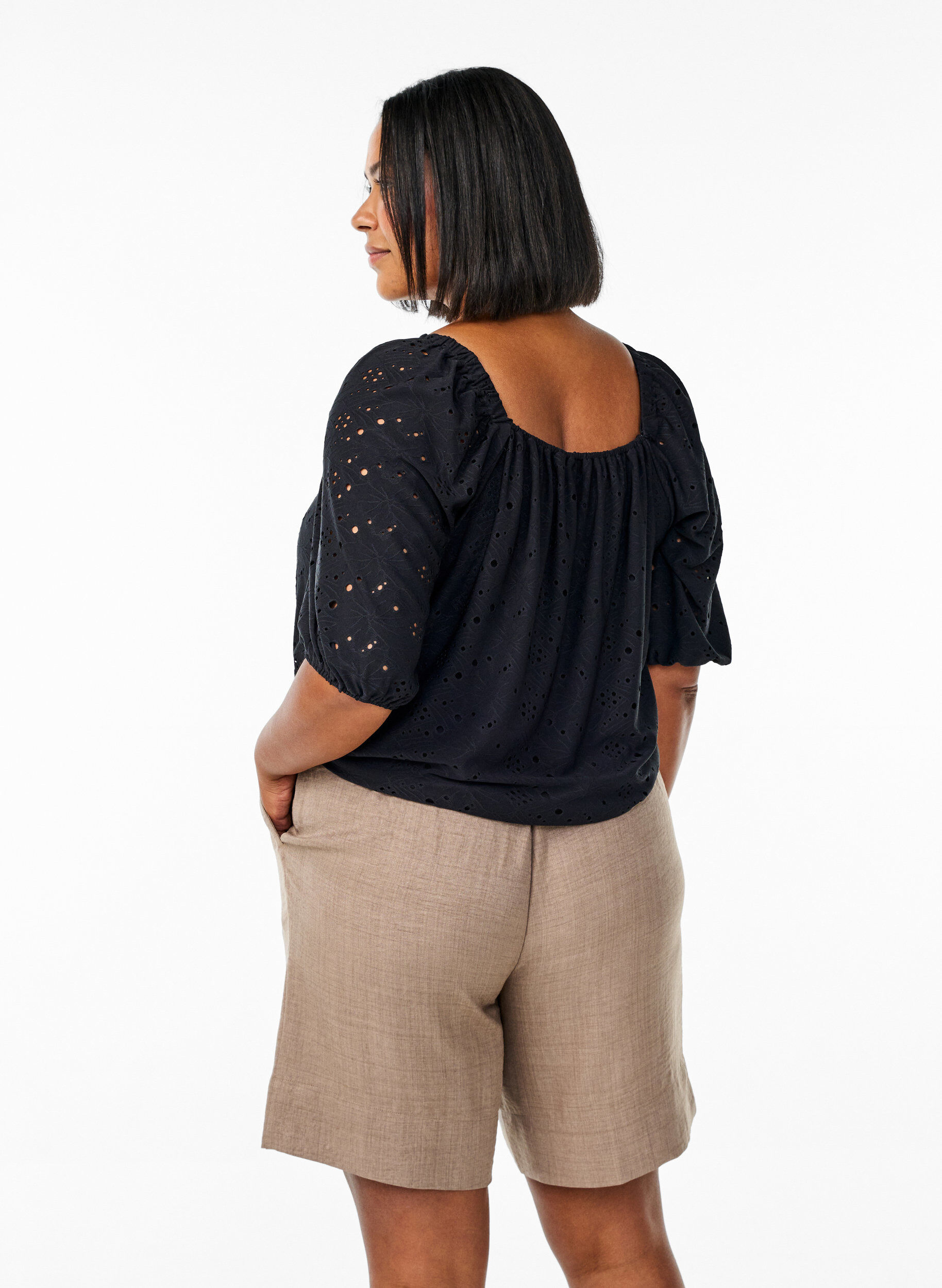 ZizziShorts med lommer og h&oslash;y midje, Brun, Model image number 2