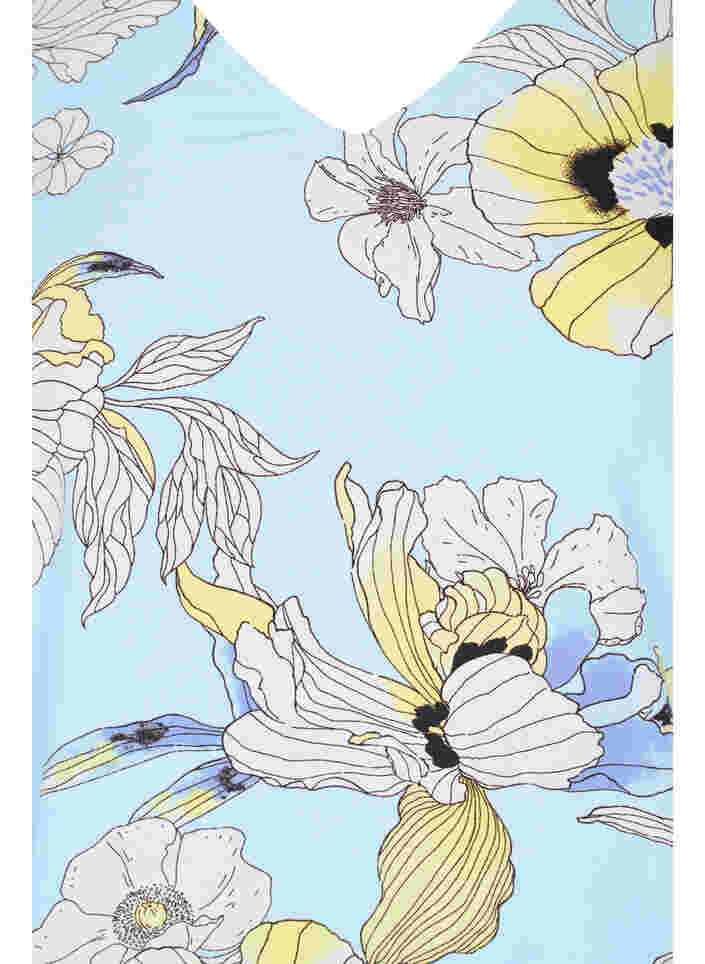 Blomstrete viskosebluse med strikkant, Light Blue AOP, Packshot image number 2