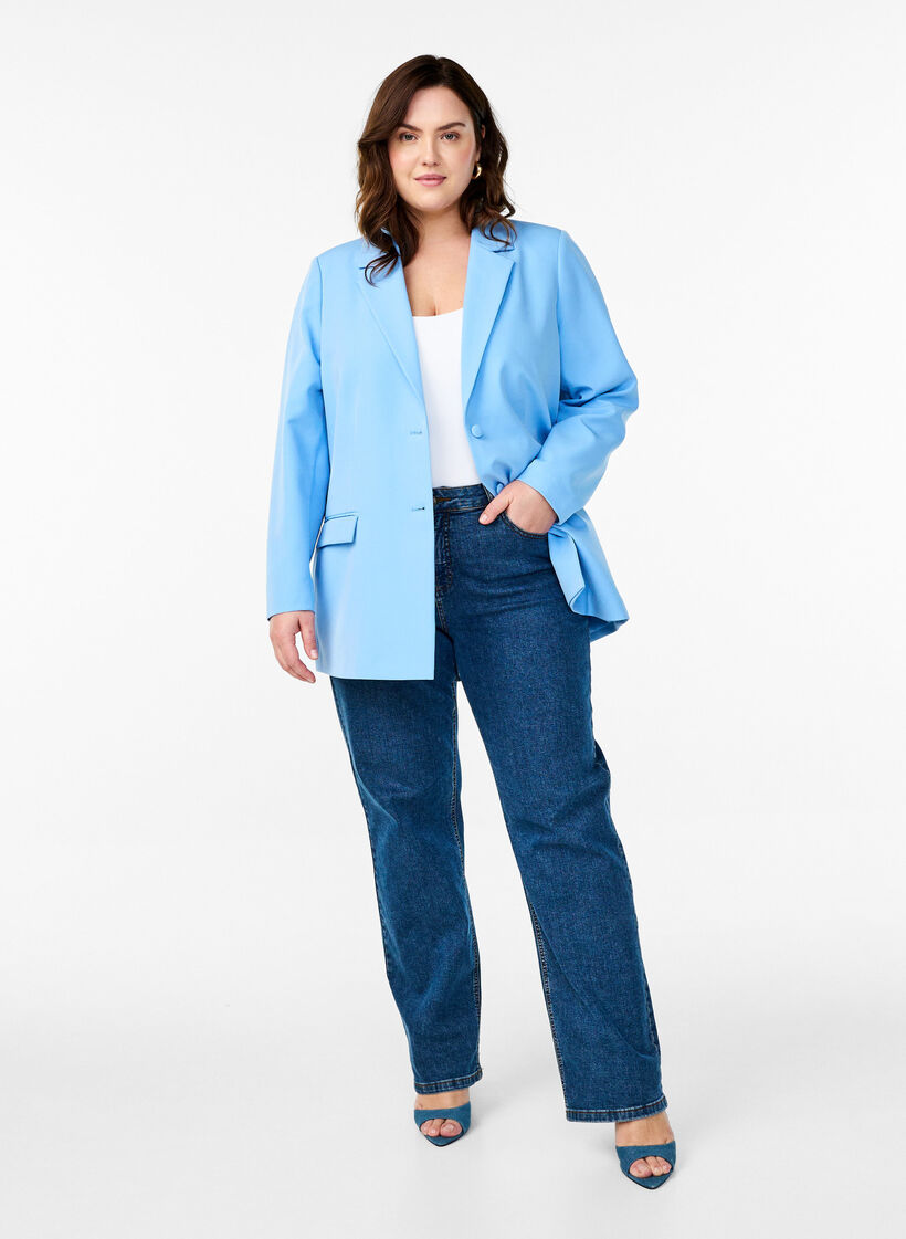 Klassisk blazer med knappelukking, Bl&aring;, Model image number 1