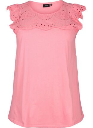 T-skjorte i økologisk bomull med engelske blonder, Strawberry Pink , Packshot image number 0