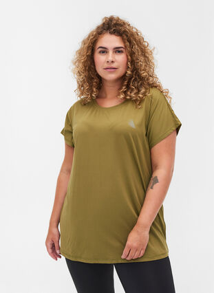 Ensfarget T-skjorte til trening, Olive Drab, Model image number 0