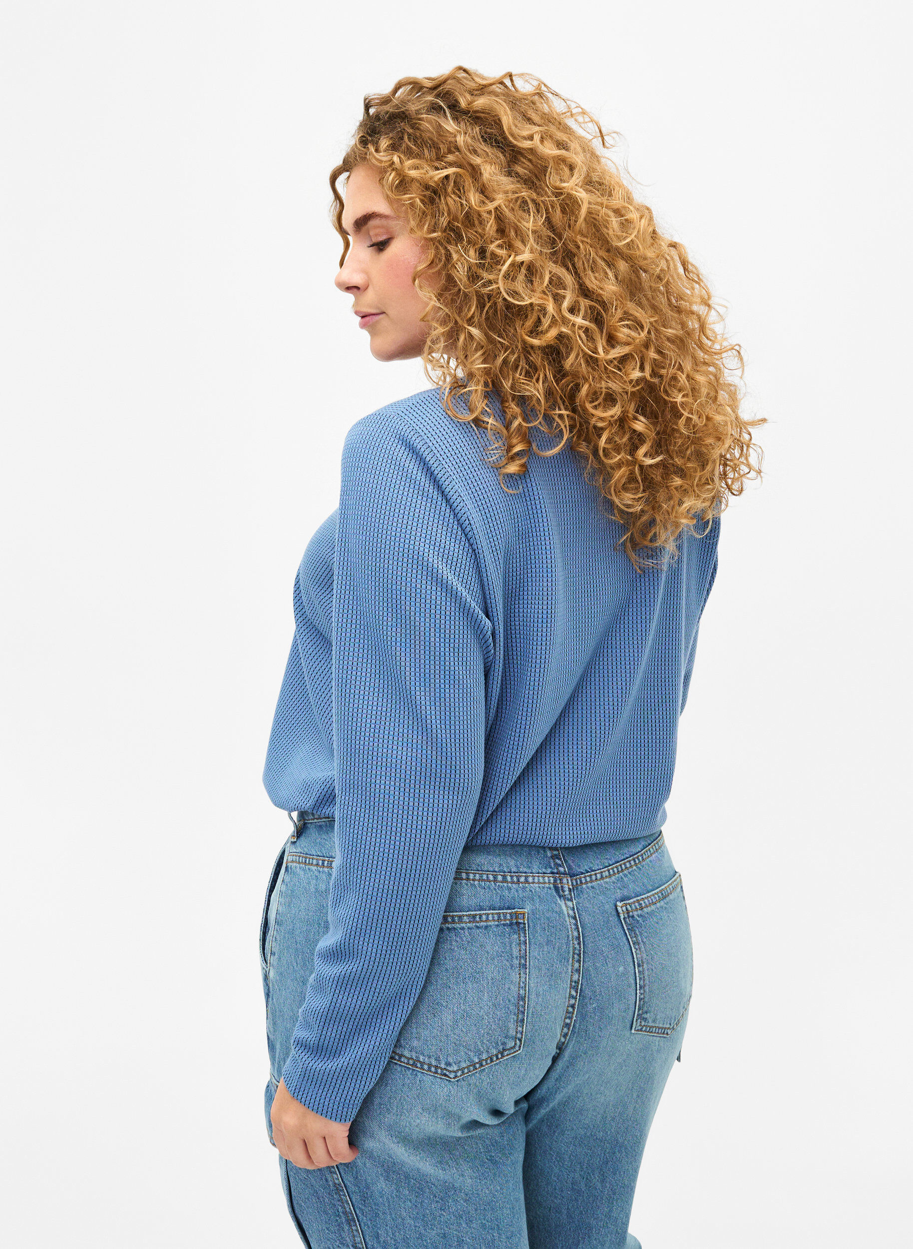 Zizzi Bluse med struktur i A-snitt, Quiet Harbor, Model image number 1