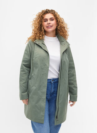 Zizzi Jakke med lommer og høy krage, Grønn, Model image number 0