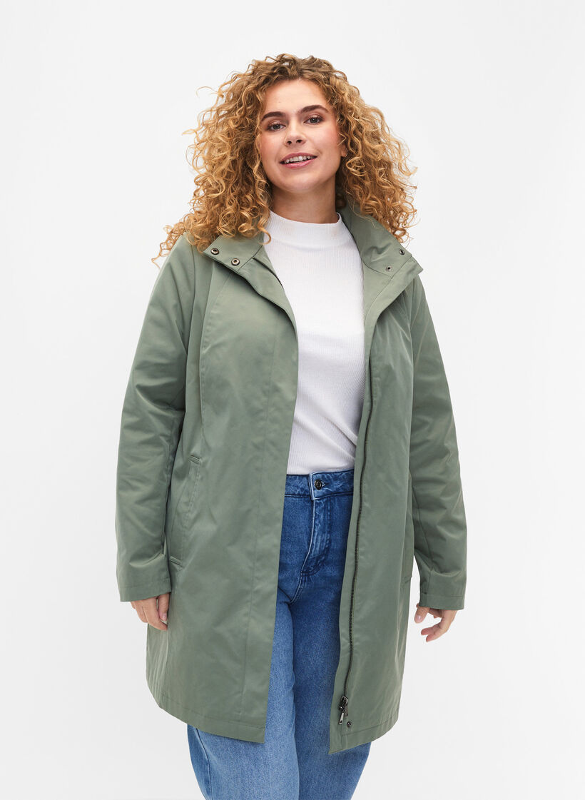 Jakke med lommer og høy krage, Grønn, Model image number 0