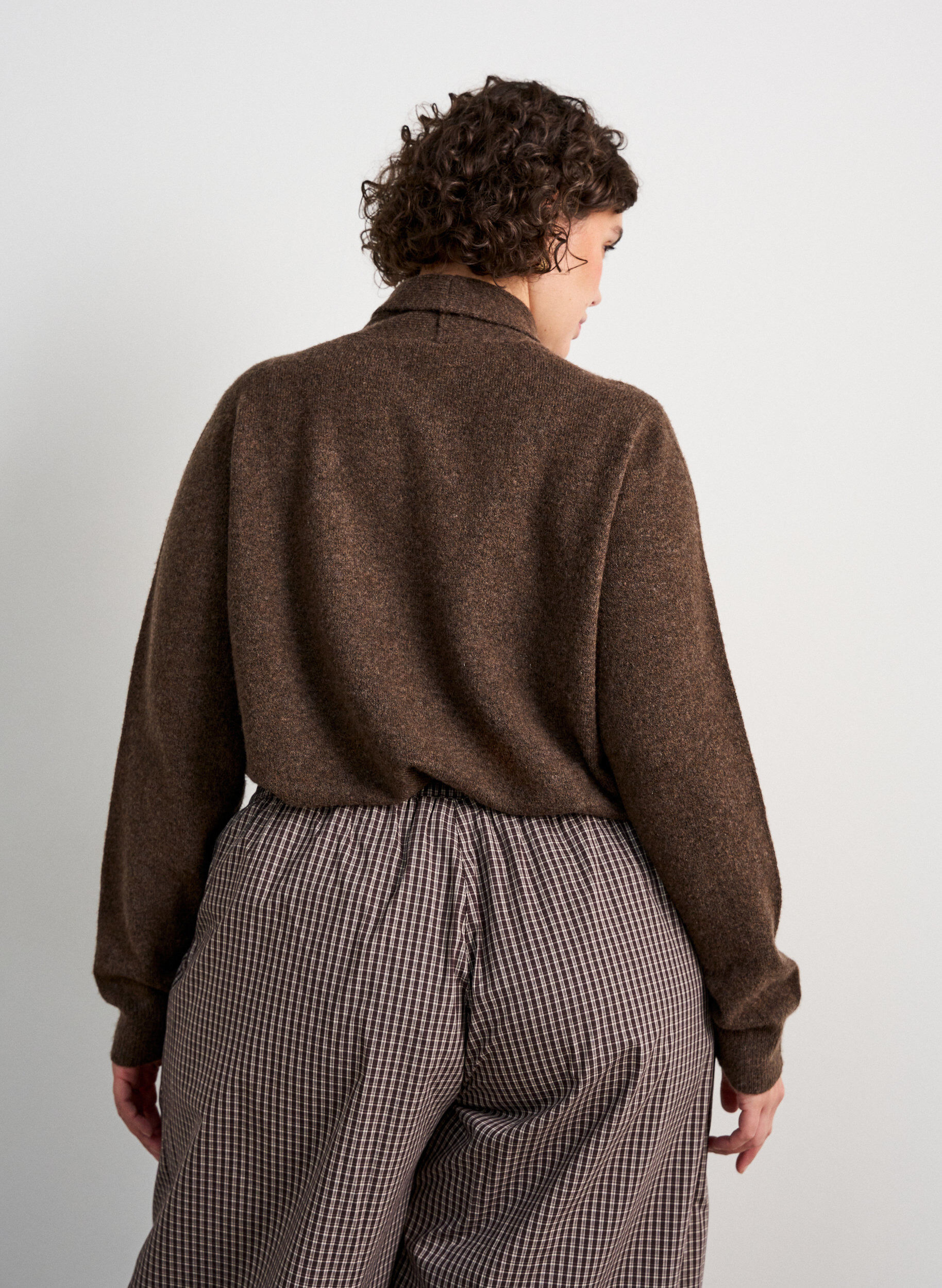 ZizziCardigan med sl&oslash;yfeb&aring;nd og knapper, Brun, Model image number 2
