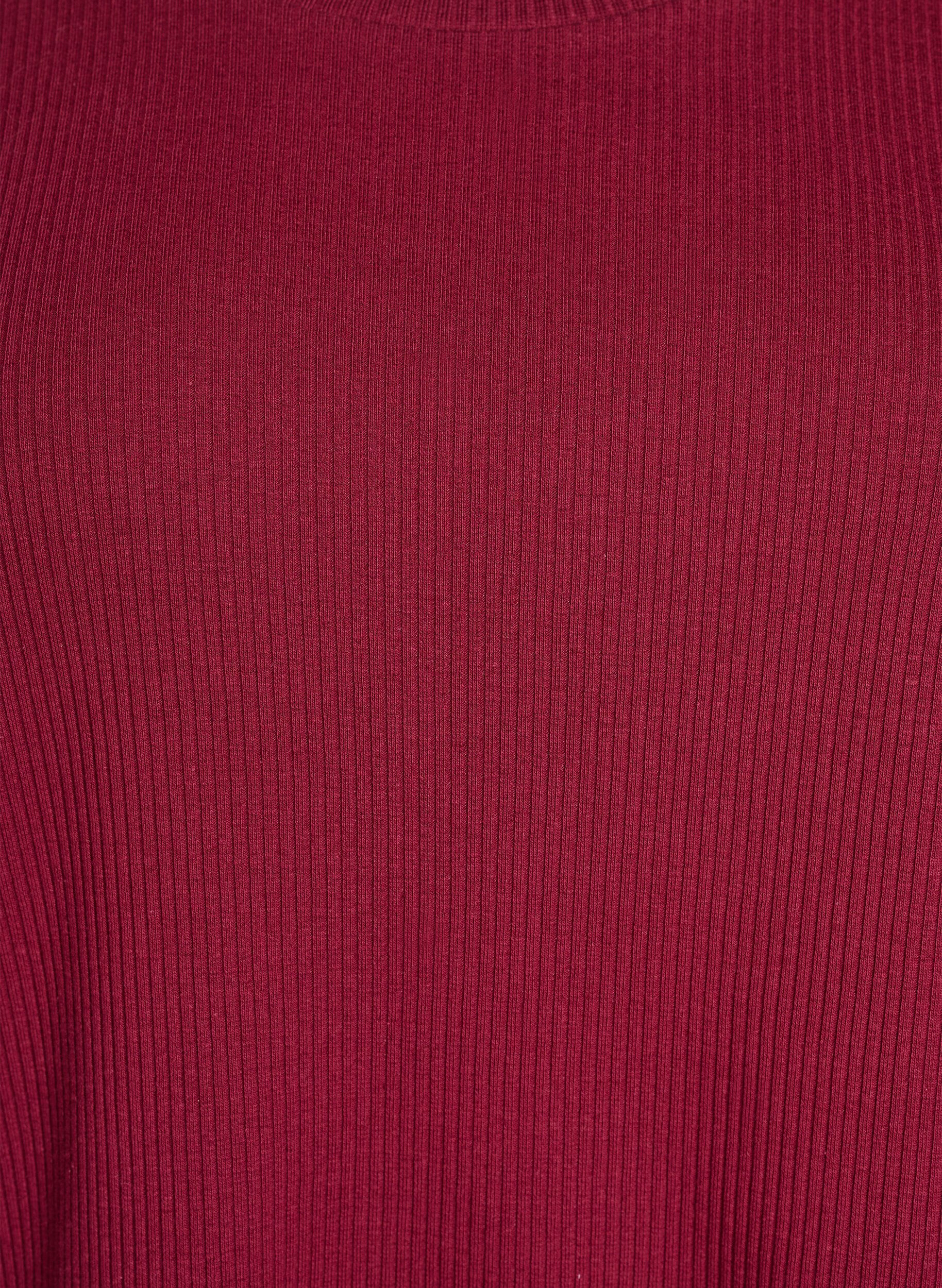 ZizziRibbestrikket jerseybluse med korte ermer, M&oslash;rk Bordeaux, Packshot image number 2