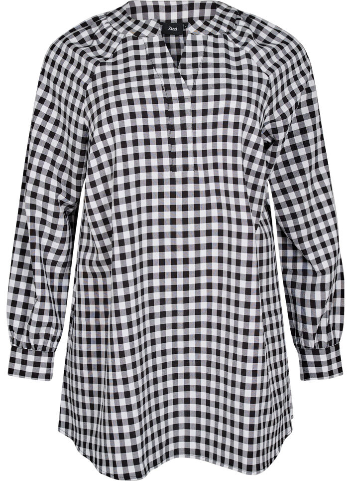 Rutete tunika med V-hals, Black/W. Gingham, Packshot image number 0