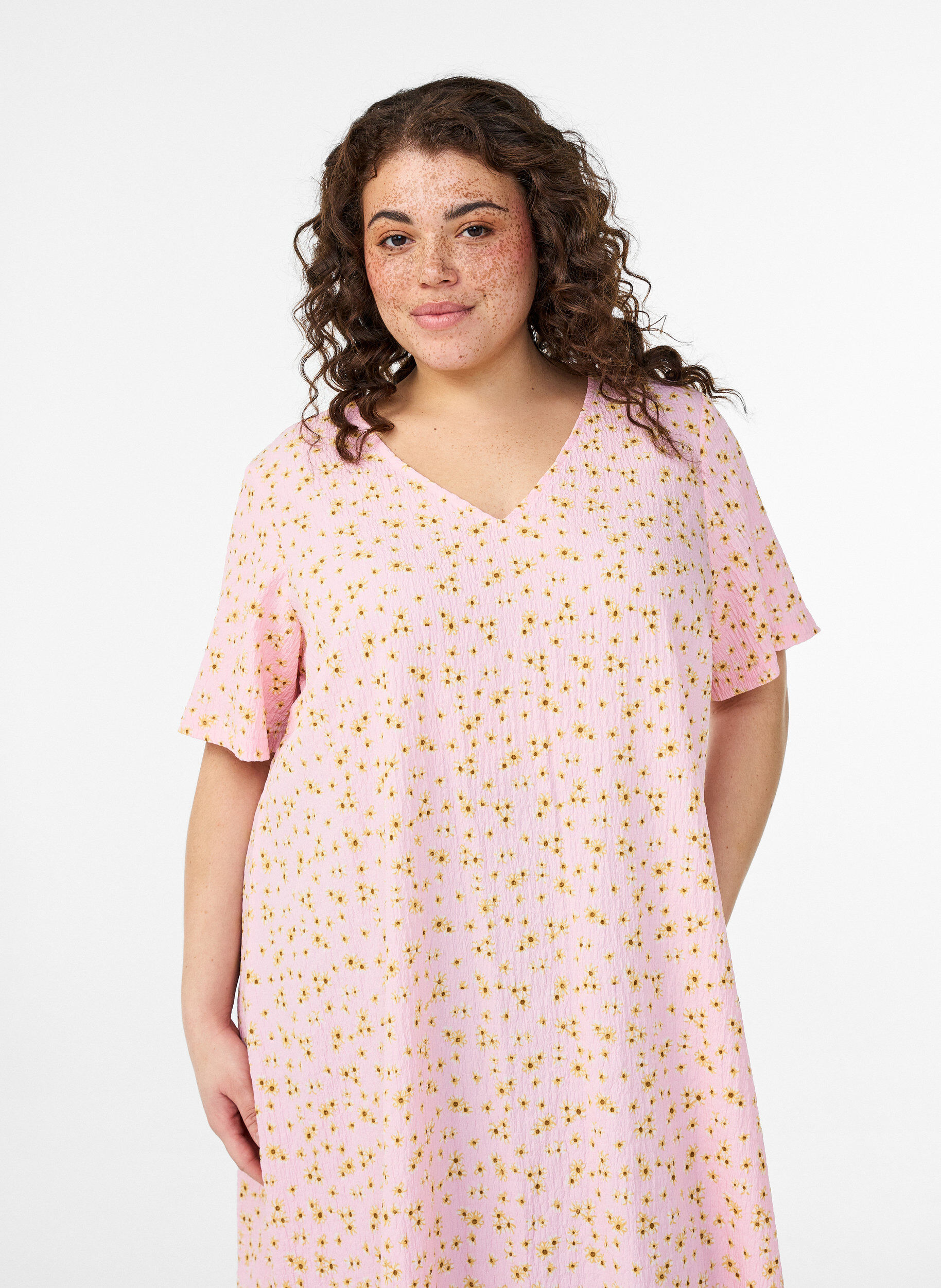 ZizziKortermet kjole med V-utringning, Rosa, Model image number 2