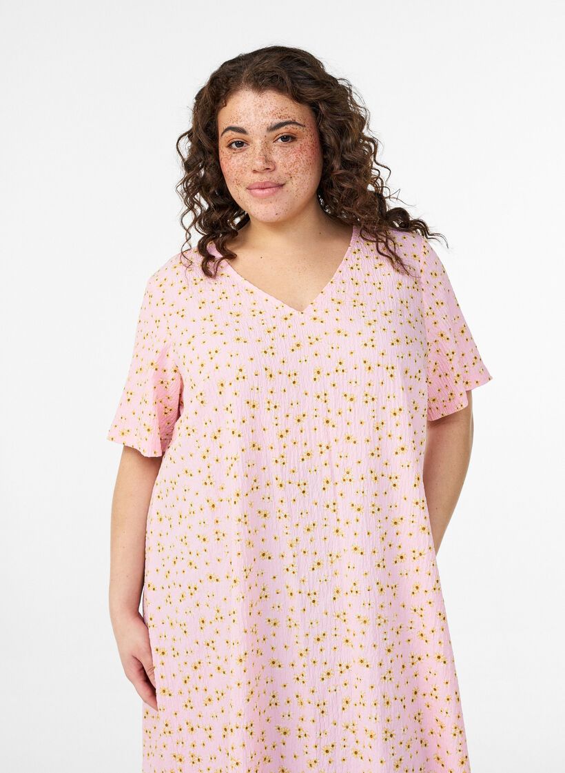 Kortermet kjole med V-utringning, Rosa, Model image number 2
