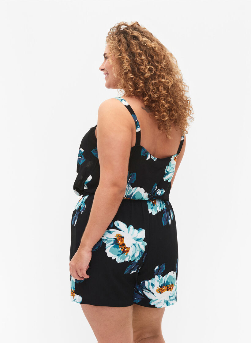 Shorts med løs passform i viskose, Black Big Flower, Model image number 1